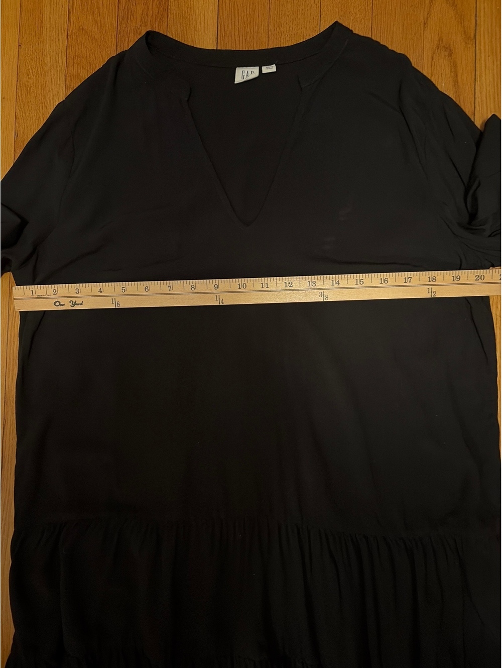 GAP Black Rayon Tiered Dress L Deep V Long Sleeve Witchy Romantic Grunge Boho - Picture 5 of 6